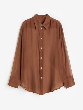 H&M Light Brown Sheer Button-Up Blouse - Size S
